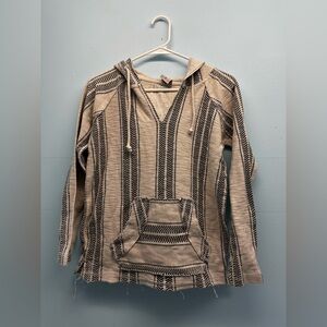 Women’s Marissa Rose Black Striped Drug Rug Baja Hoodie Poncho Pocket Small